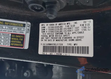 2014 Honda Cr-V Ex-L z USA, uszkodzony, nr VIN 5J6RM4H79EL017206